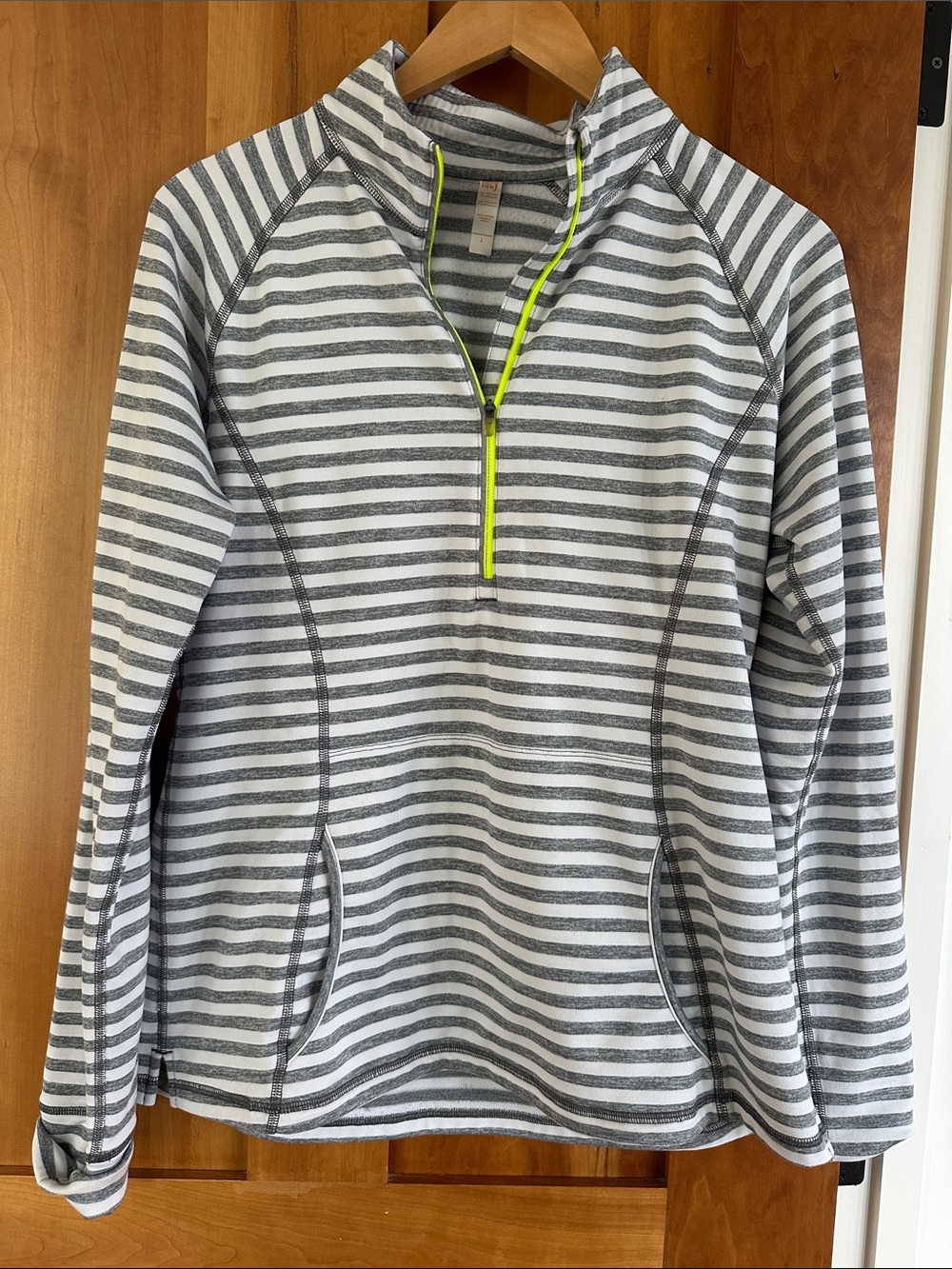 Lucy Gray and White Striped Half-Zip Sweater with Neon Zip